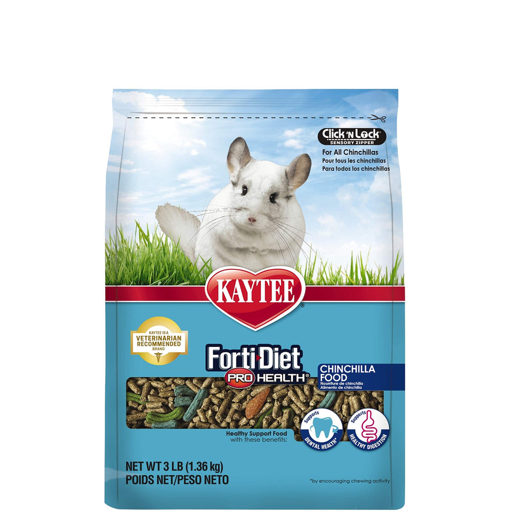 Kaytee Forti-Diet Pro Health para chinchilla, bolsa con cierre reutilizable que mantiene la frescura.