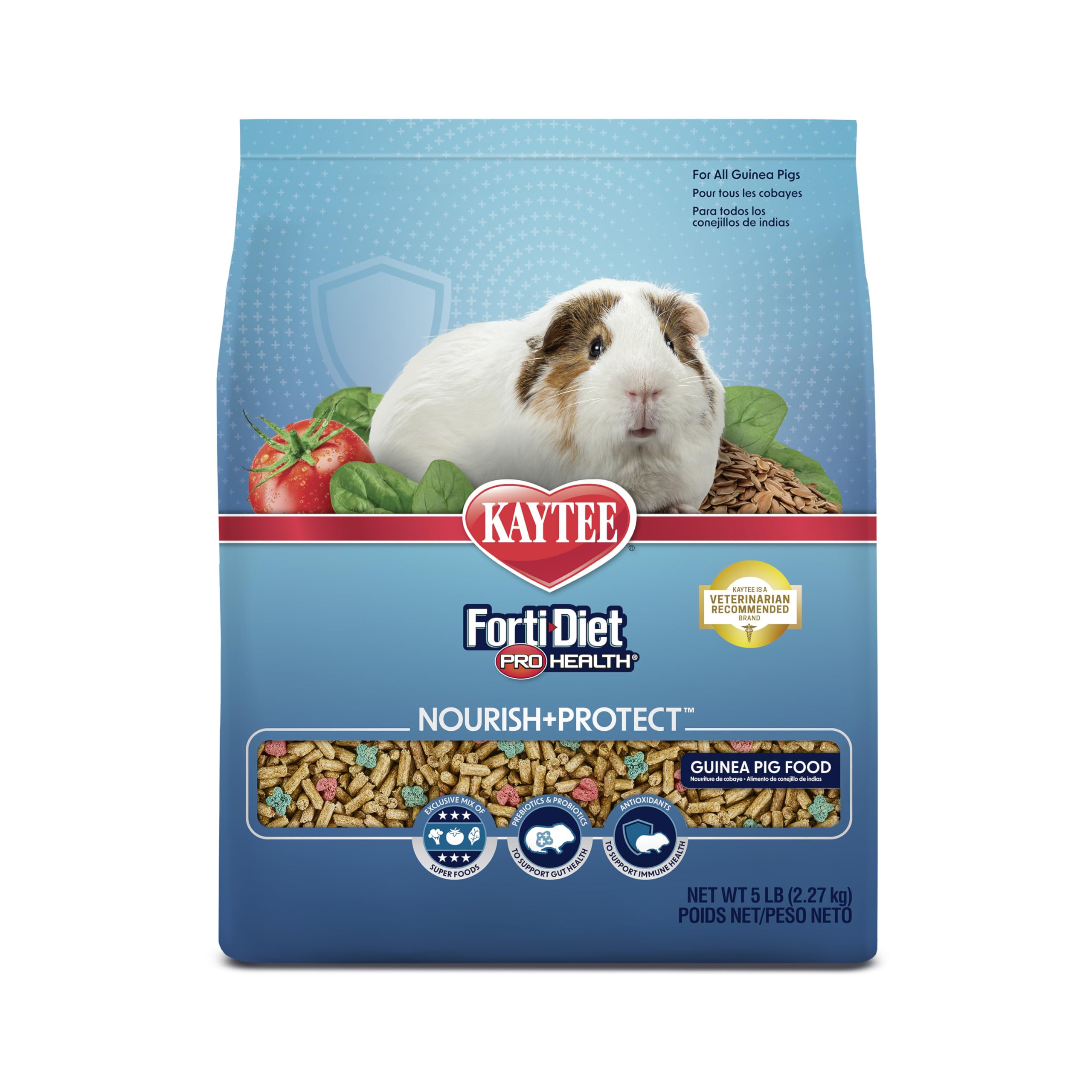 Kaytee Forti-Diet Pro Health para conejillo de indias, bolsa visible, nutrición diaria