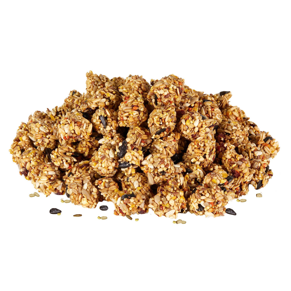 Kaytee Granola Bites con manzana, textura atractiva para estimular la exploración.
