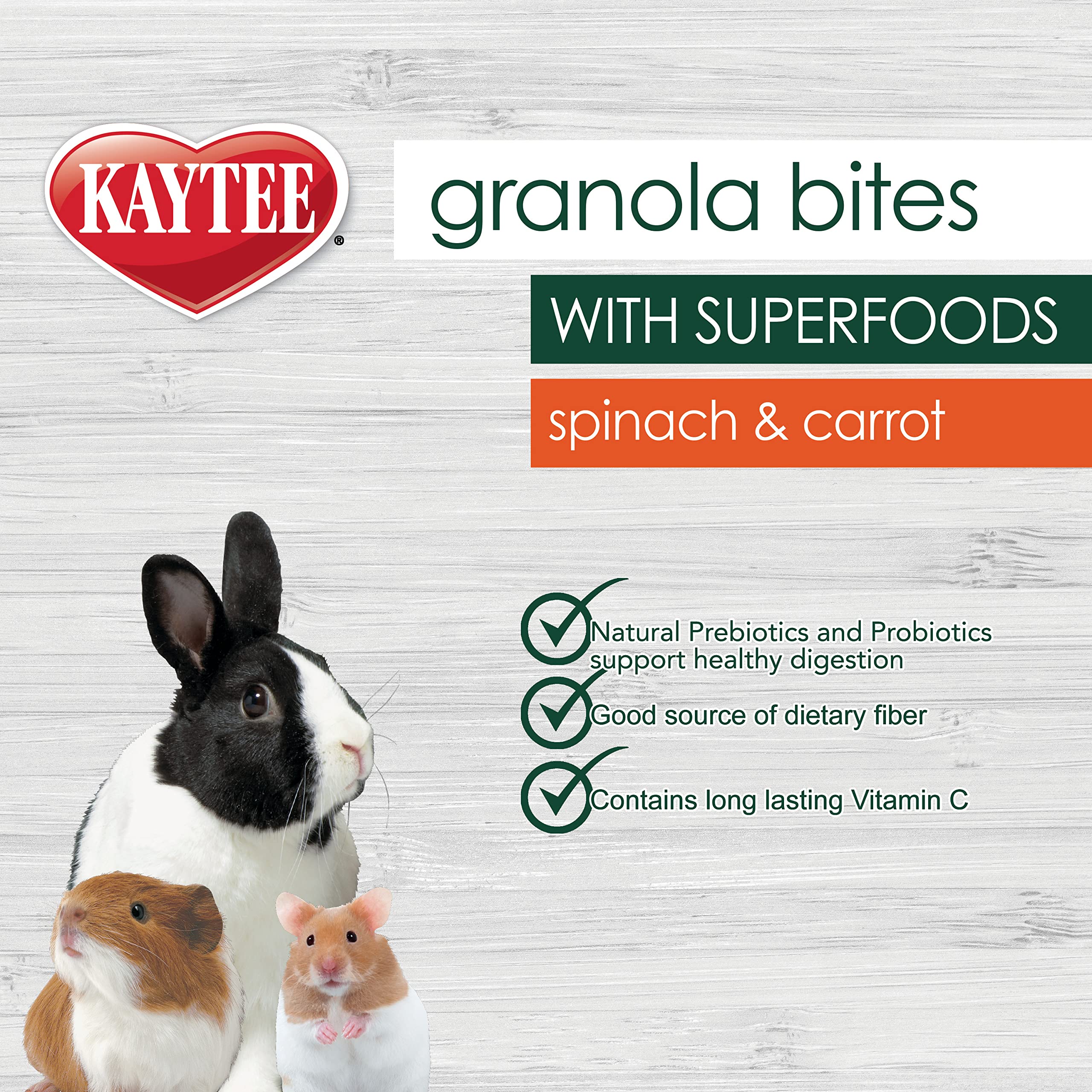 Kaytee Granola Bites, mezcla de espinaca y zanahoria, superalimentos naturales