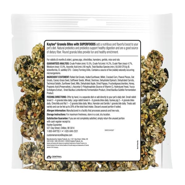 Bocados crujientes Kaytee Granola Bites, textura atractiva para roedores