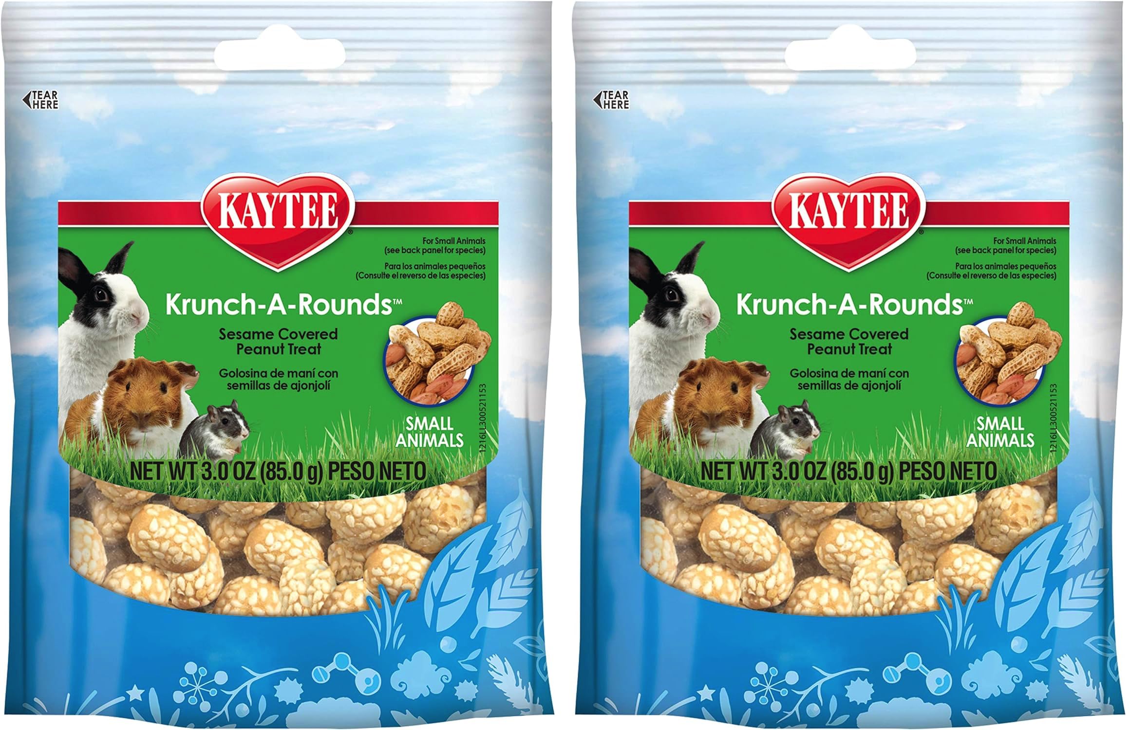 Kaytee Krunch-A-Rounds paquete 2 frente, snack sabroso para entrenamiento diario