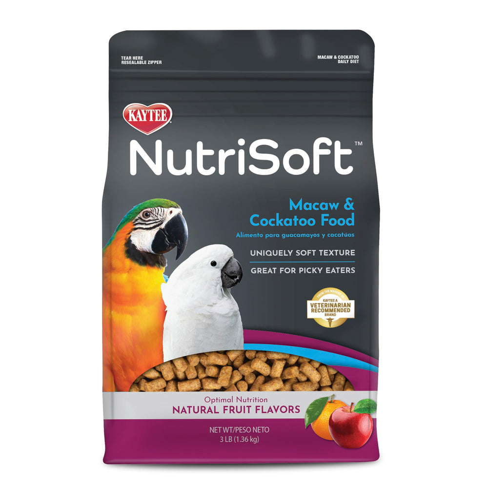 Kaytee Nutri Soft granulos-fruta natural para aves, textura suave atractiva para comedores exigentes.