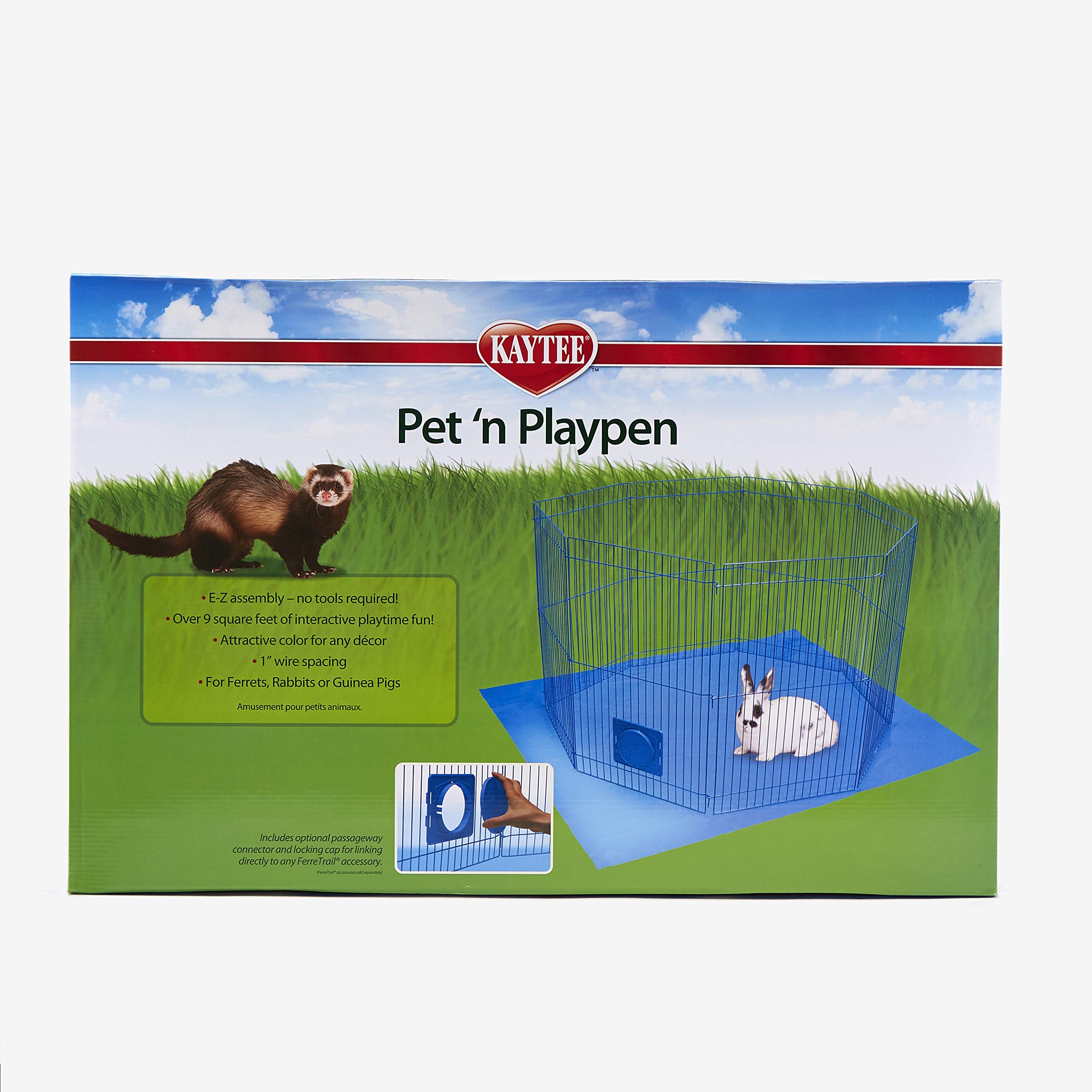Kaytee Pet-N-Playpen con tapete protector para suelo limpio y manejo sencillo.