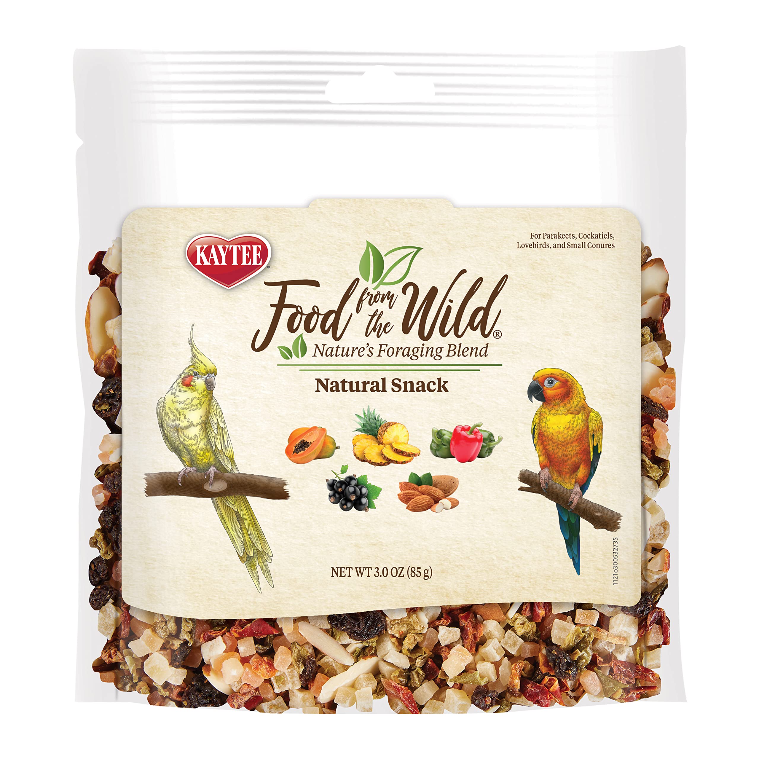 Kaytee Snack Natural del Hábitat para Aves de Mascota: empaque práctico para almacenamiento.