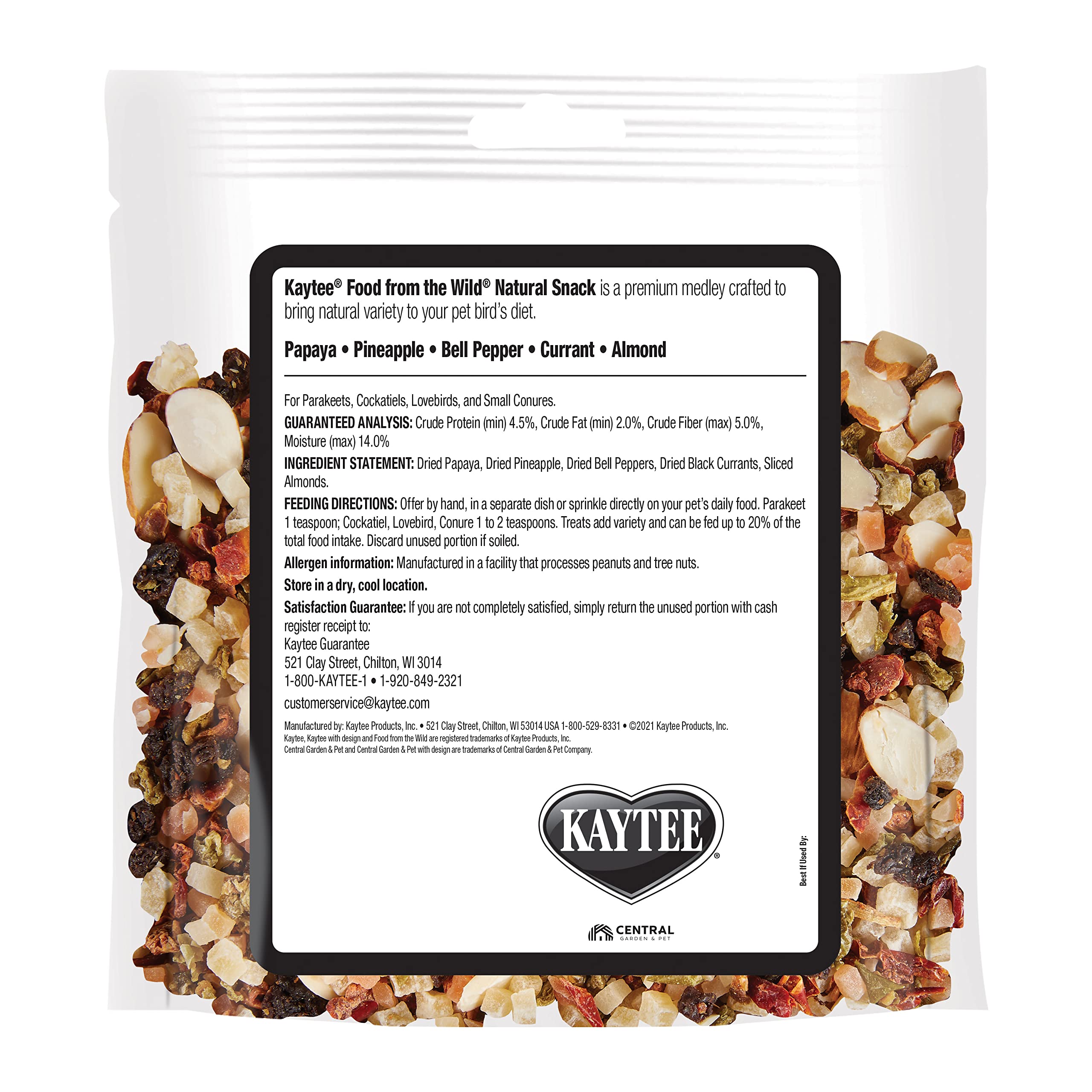 Kaytee Snack Natural del Hábitat para Aves: mezcla de papaya y piña deshidratadas.