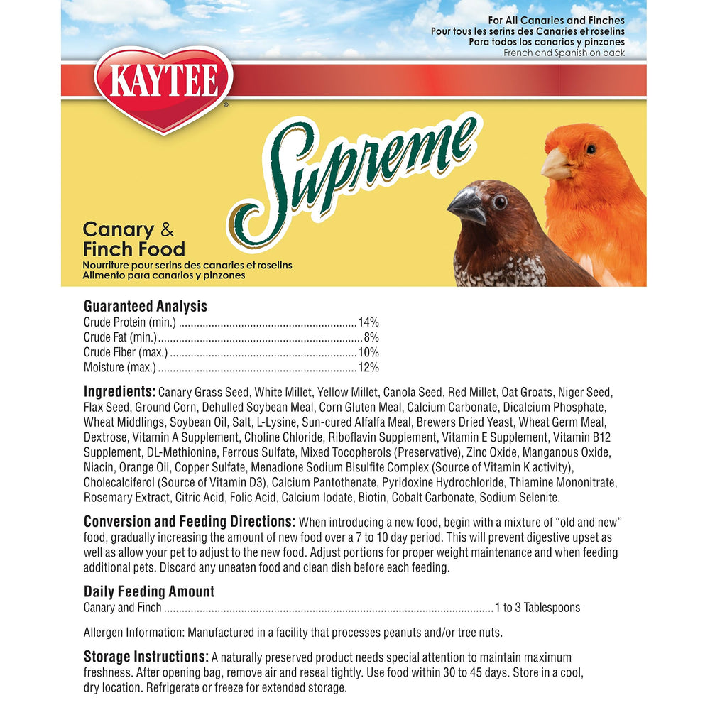 Kaytee Supreme Alimento para Canarios y Pinzones: dieta diaria equilibrada para aves felices