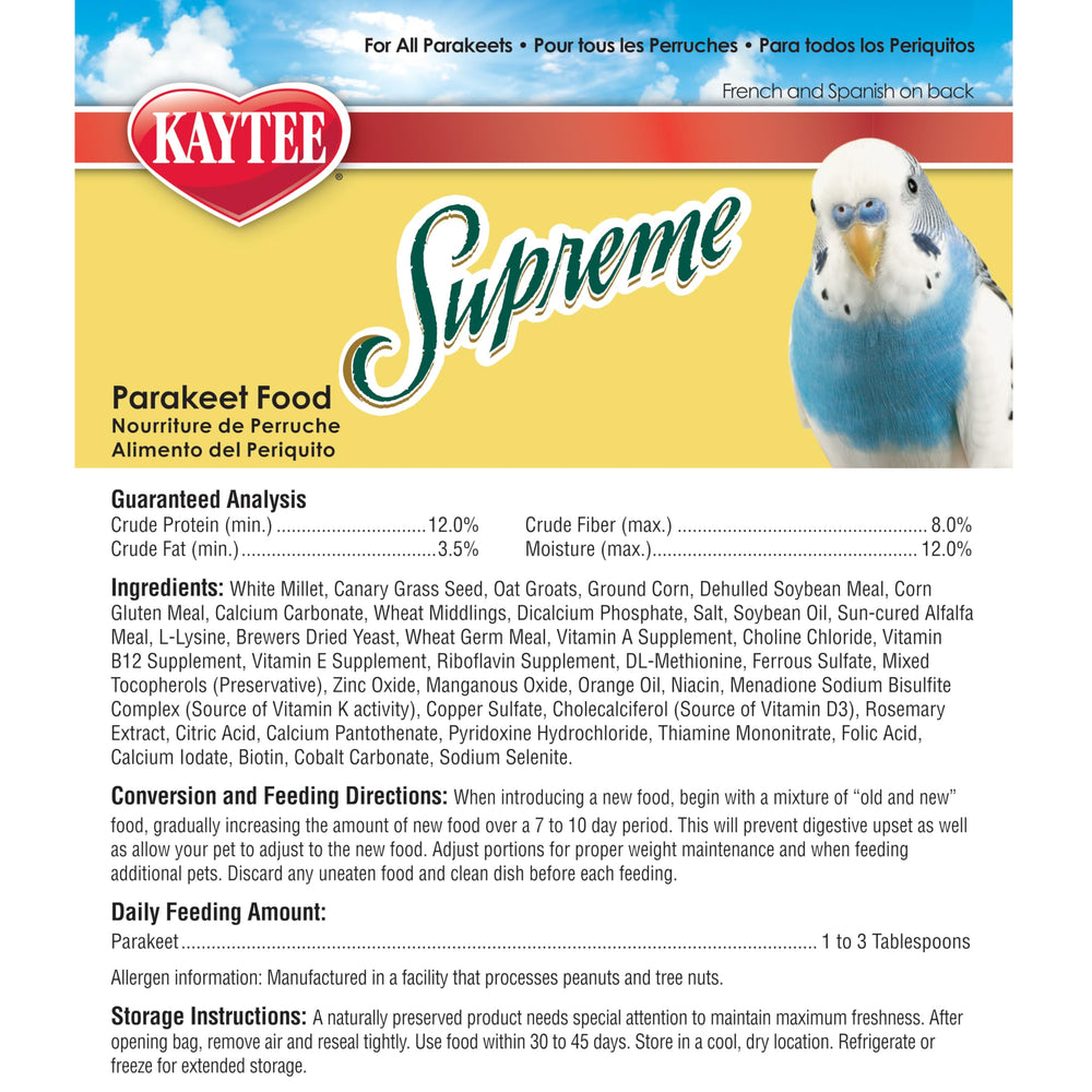 Kaytee Supreme envase natural preserva la frescura y el sabor en cada porción.