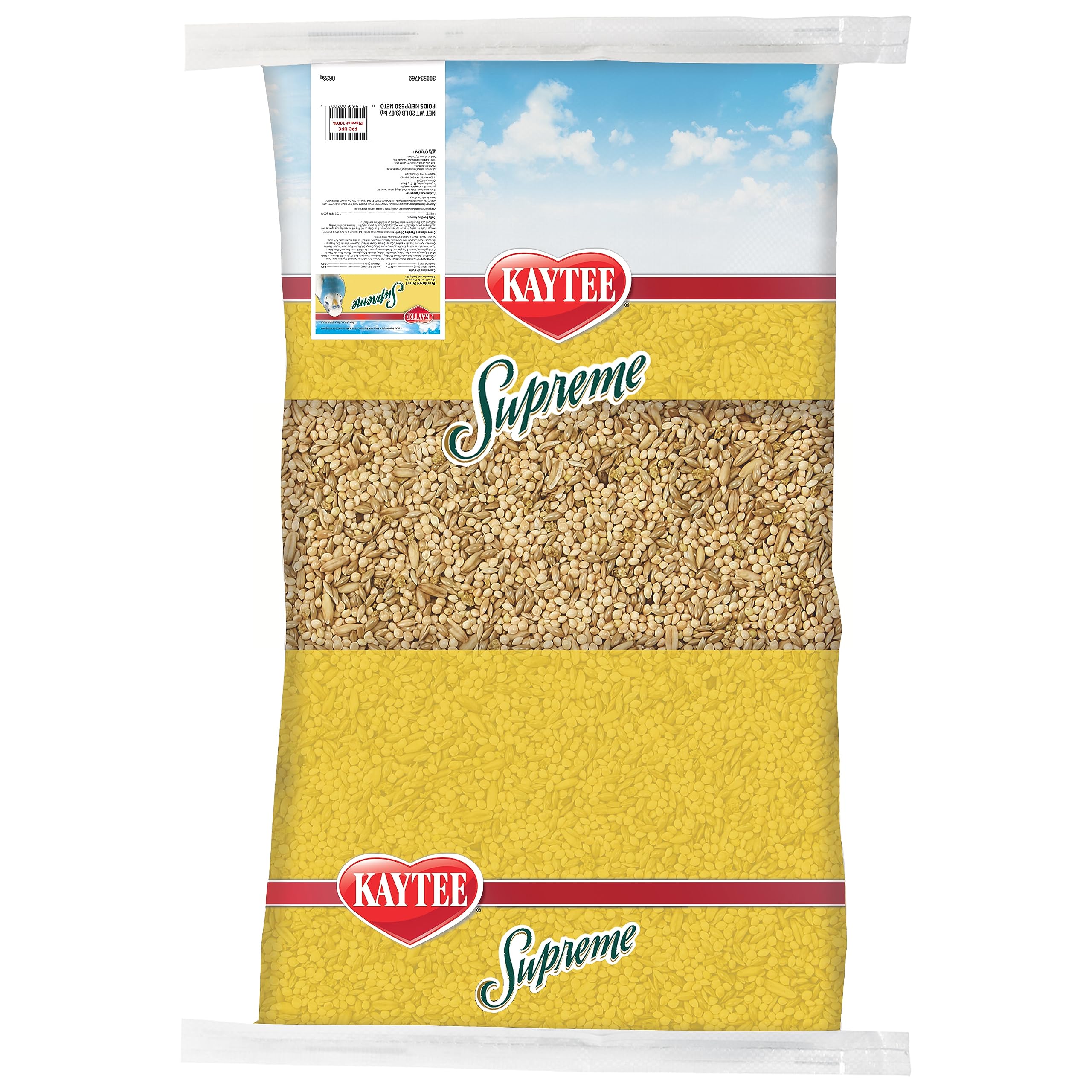 Kaytee Supreme nutrición para aves, apoyo posible para salud y vitalidad diaria.