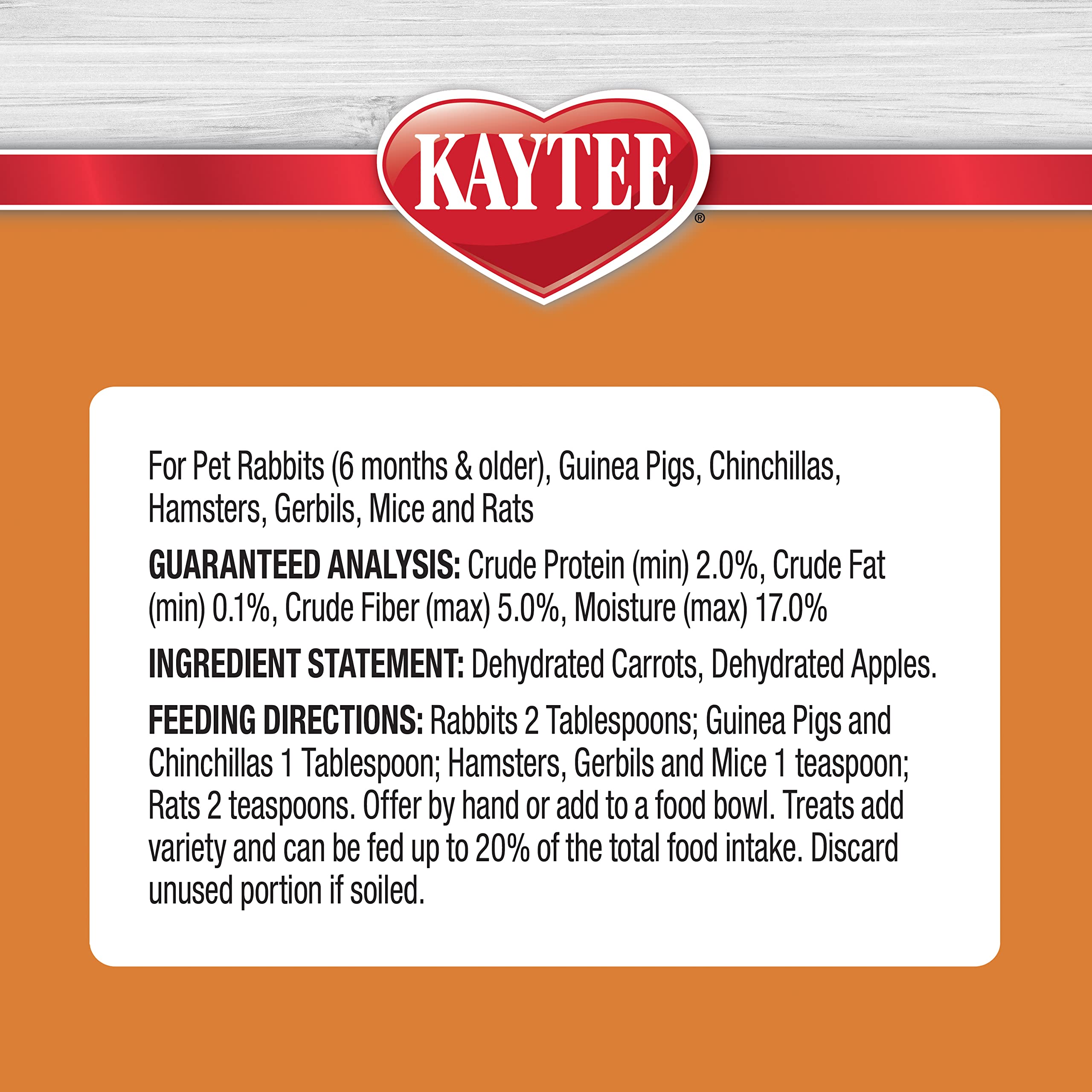Kaytee tentempié natural, ideal para mascotas pequeñas como conejos y hámsters.