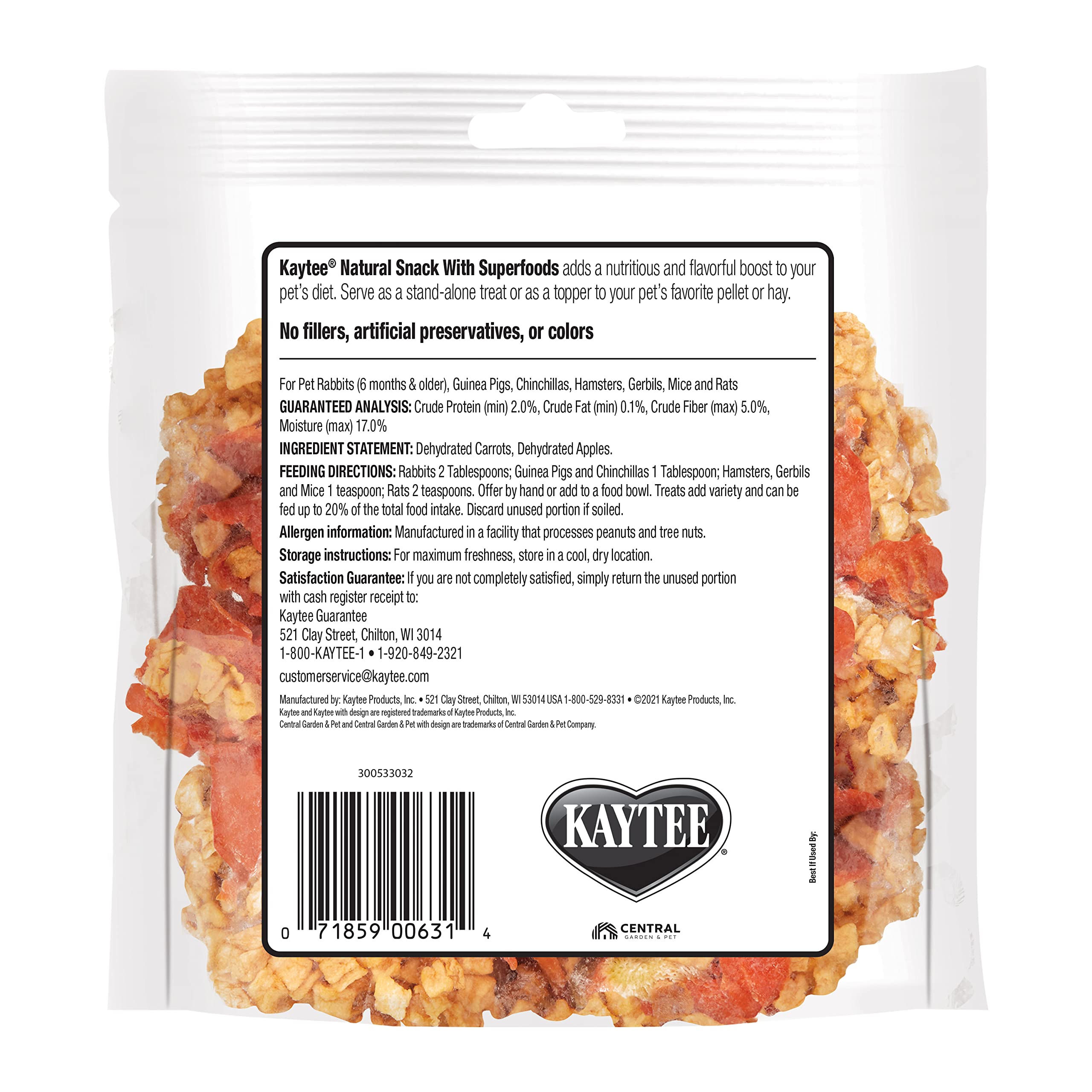 Kaytee tentempié natural con trozos crujientes mejora la experiencia de cada descanso.