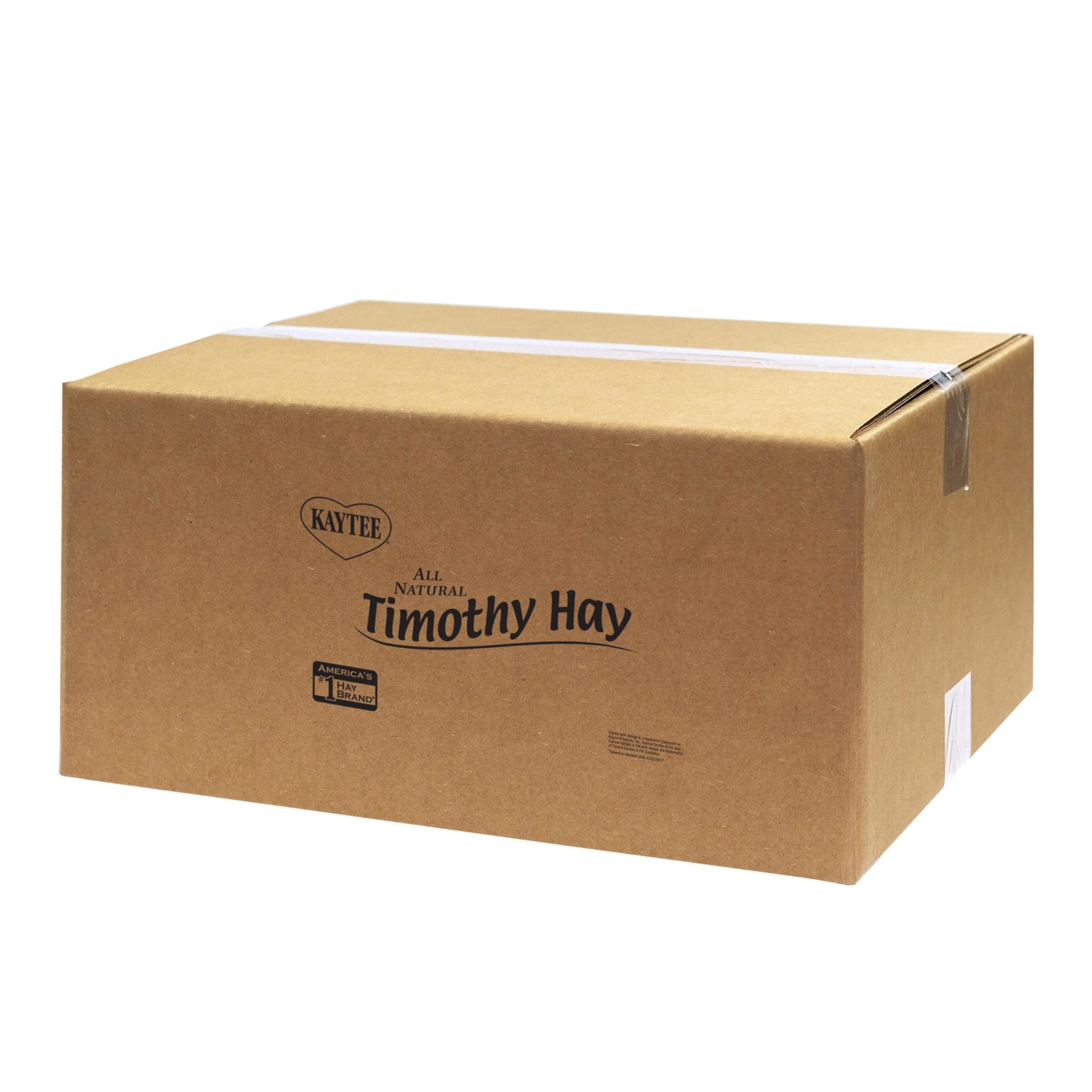 Kaytee heno Timothy en envase seguro para almacenamiento.