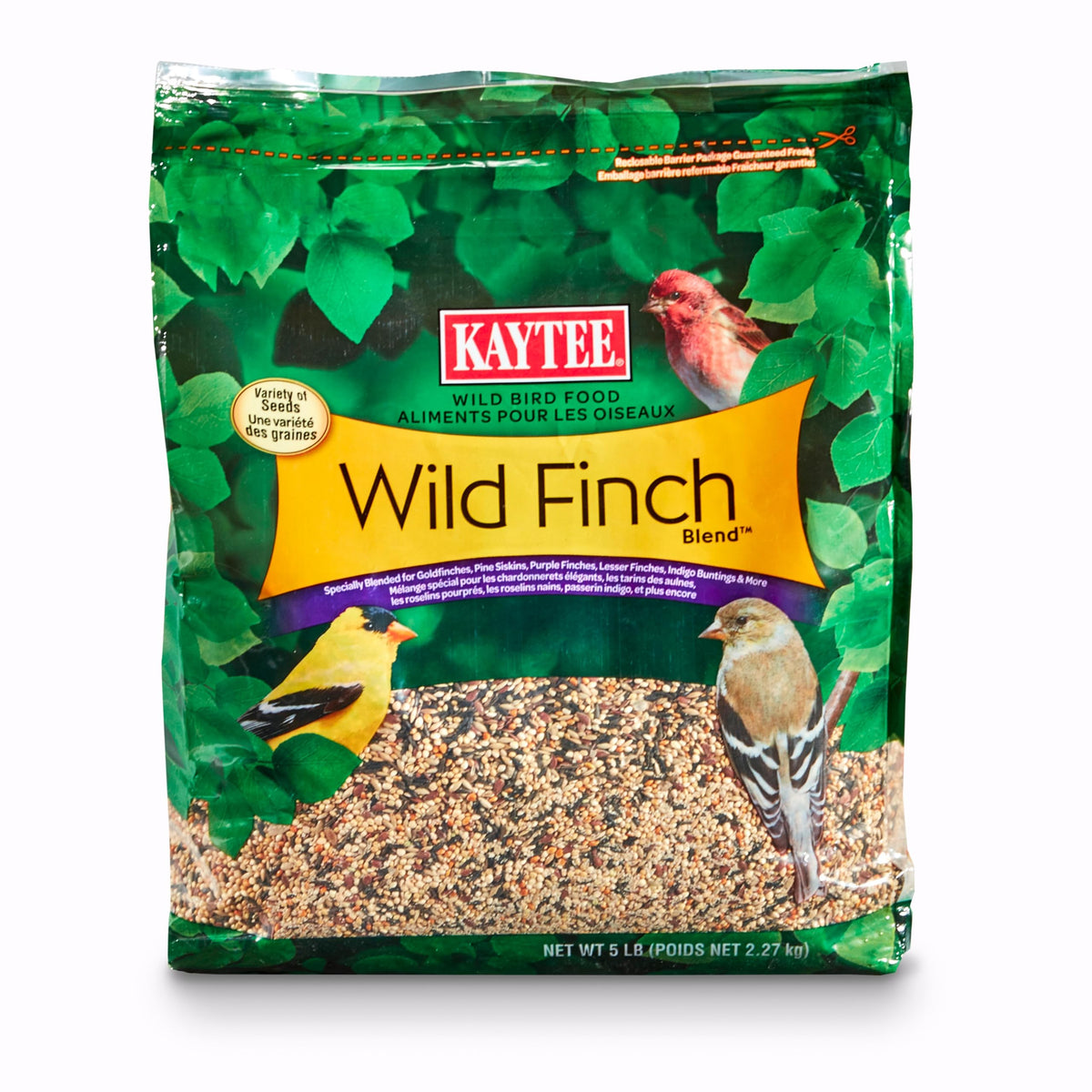 Kaytee Wild Finch Blend en bolsa de 5 lb para aves pequeñas.