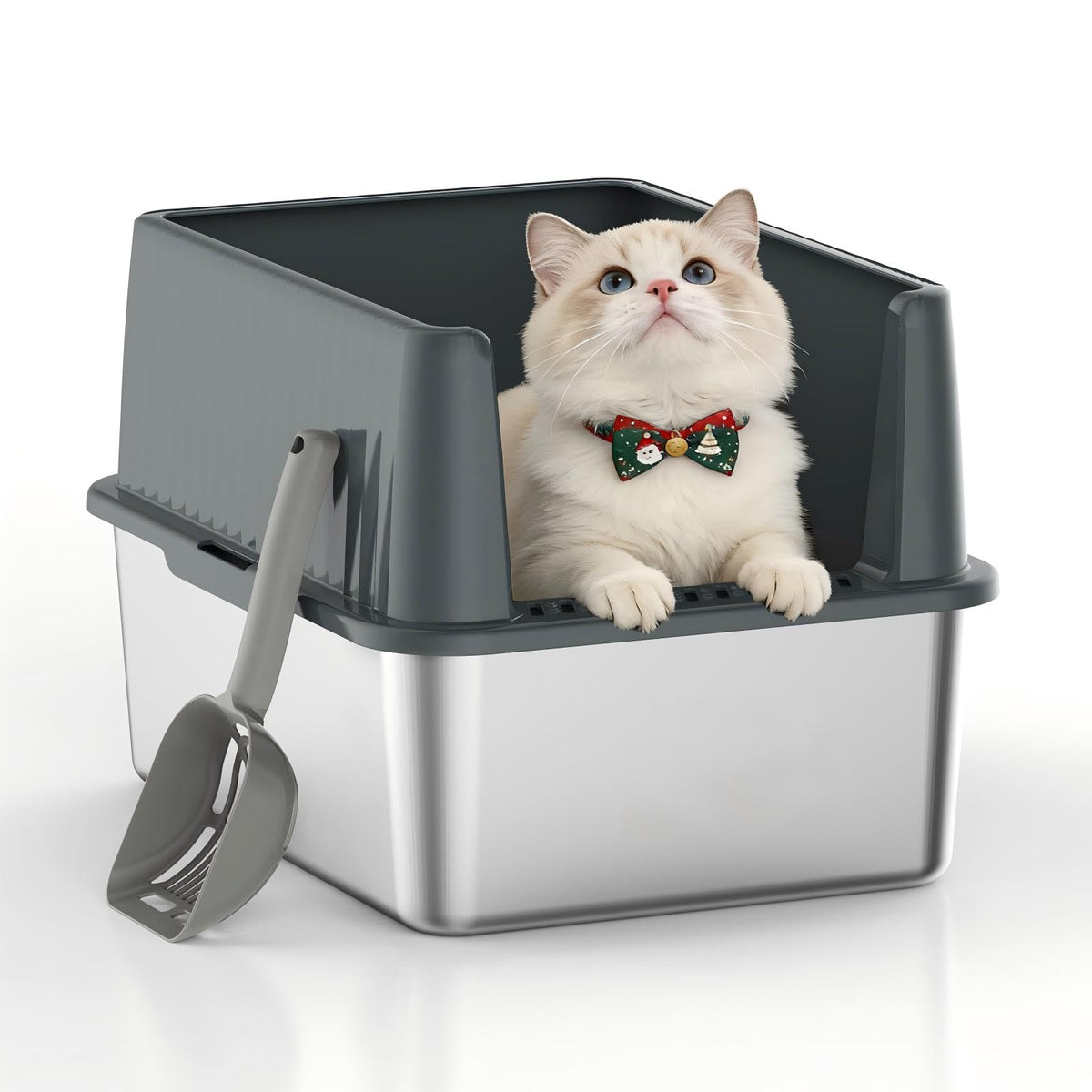 Keeyova caja de arena para gatos con paredes altas, evita salpicaduras