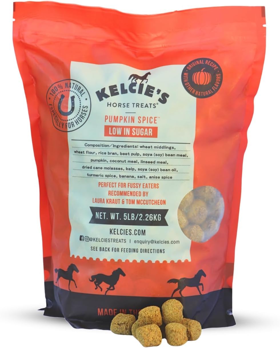 Kelcies Pumpkin Spice: presentación de 5 libras, golosinas atractivas para el caballo.