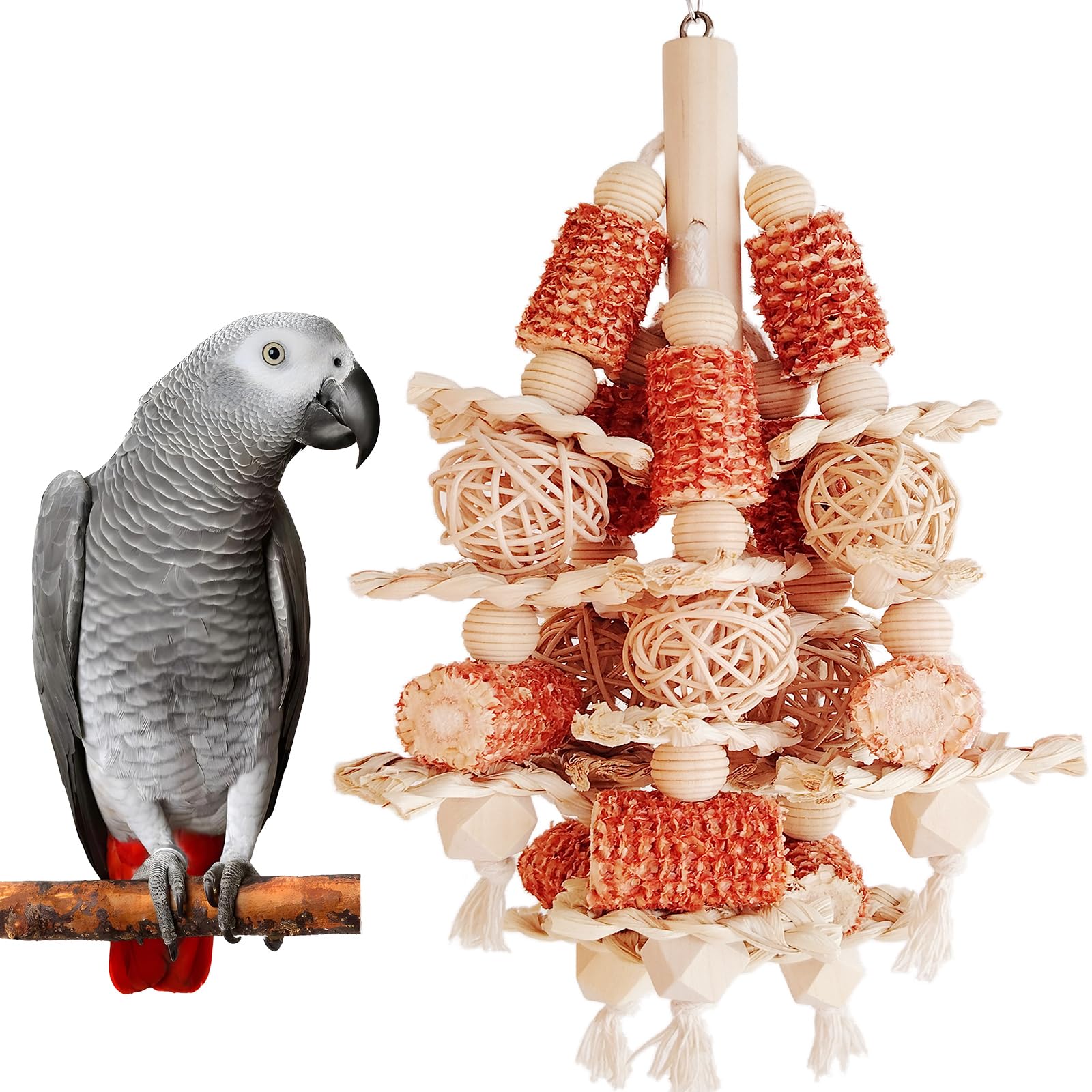 Kencunay Juguetes para aves: palitos de maíz natural, colgante para jaula de loros pequeños.