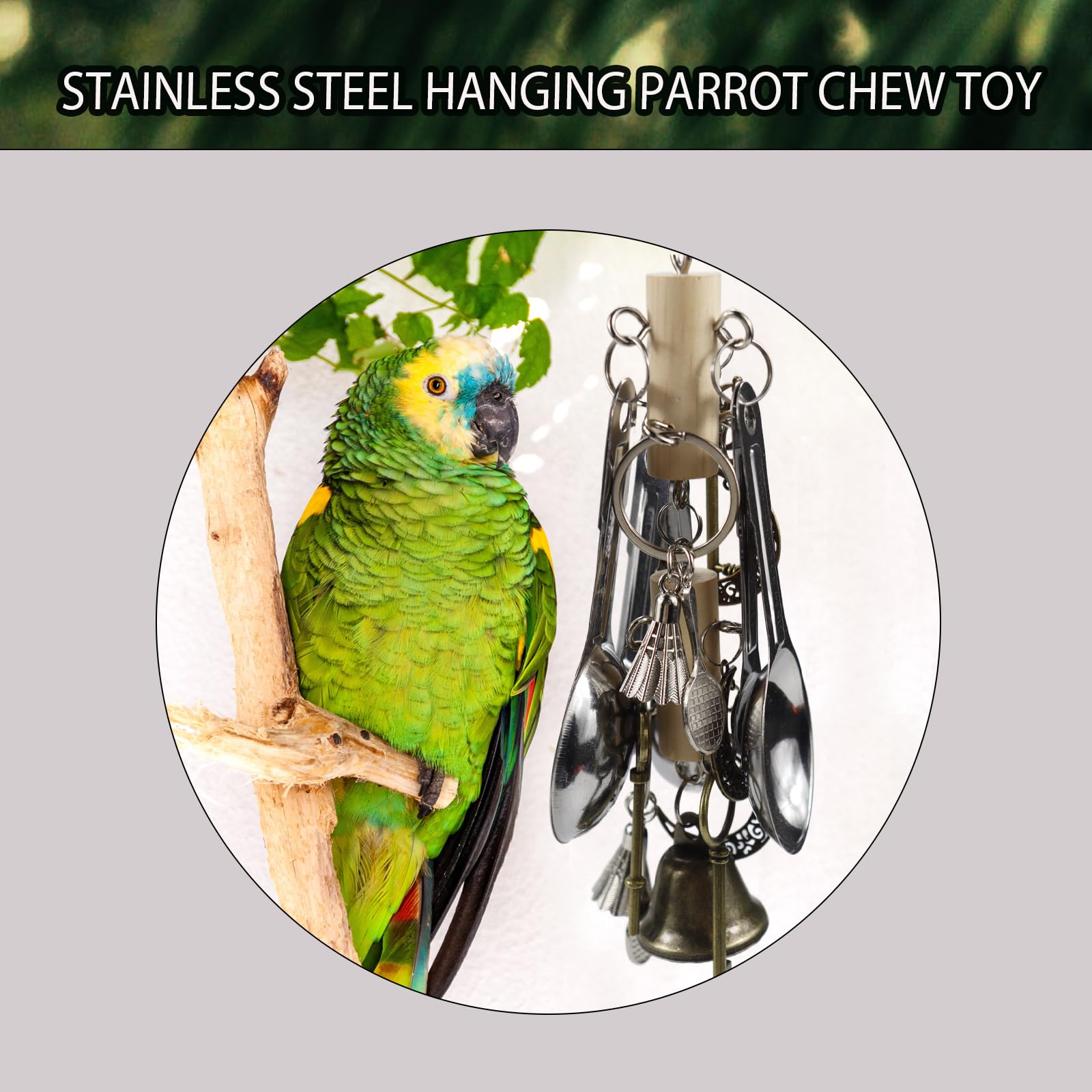 Kewkont: colgante interactivo para aves, diseño atractivo para juego activo.