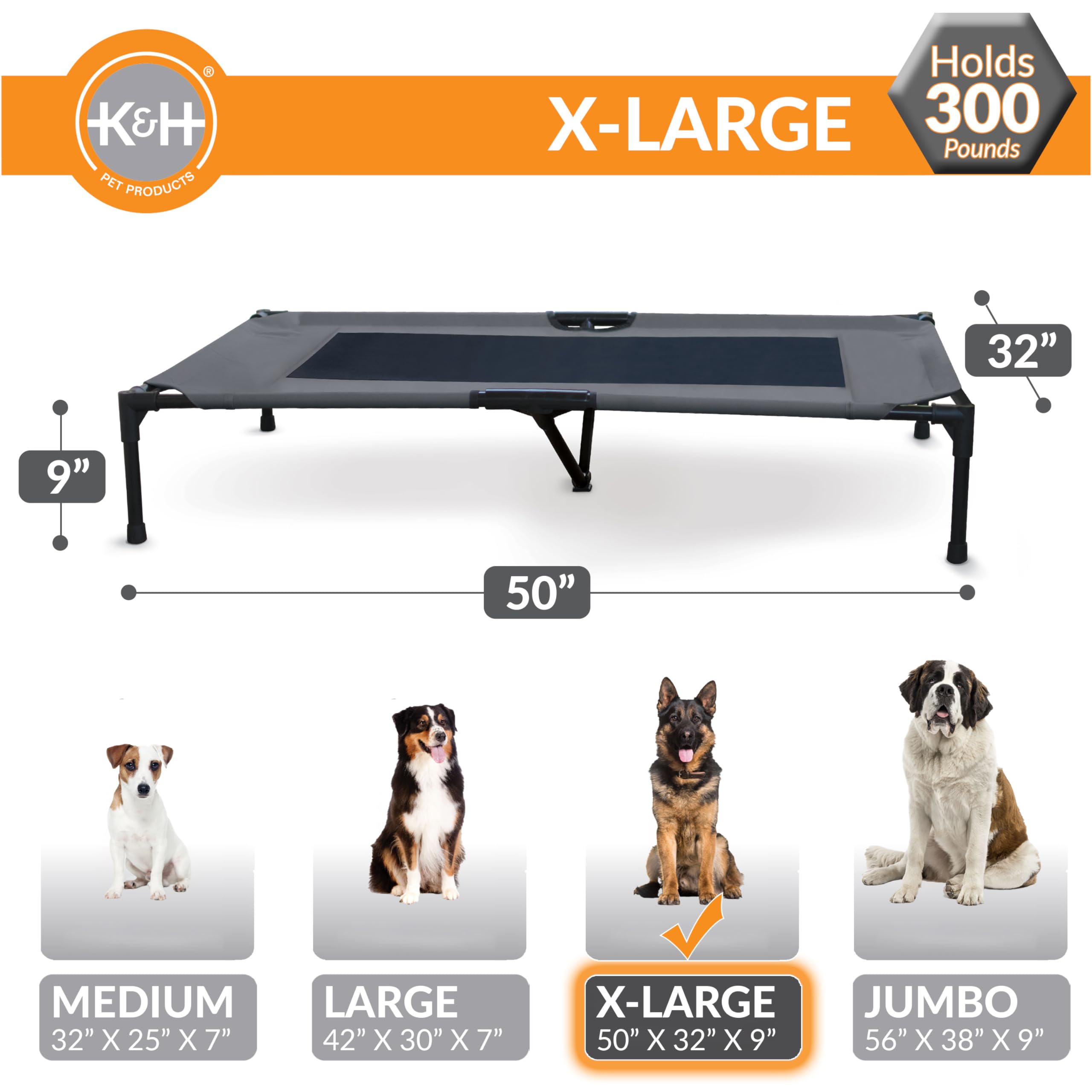 K&H Pet Products Cama cota con rejilla resistente y tela repelente a la humedad.
