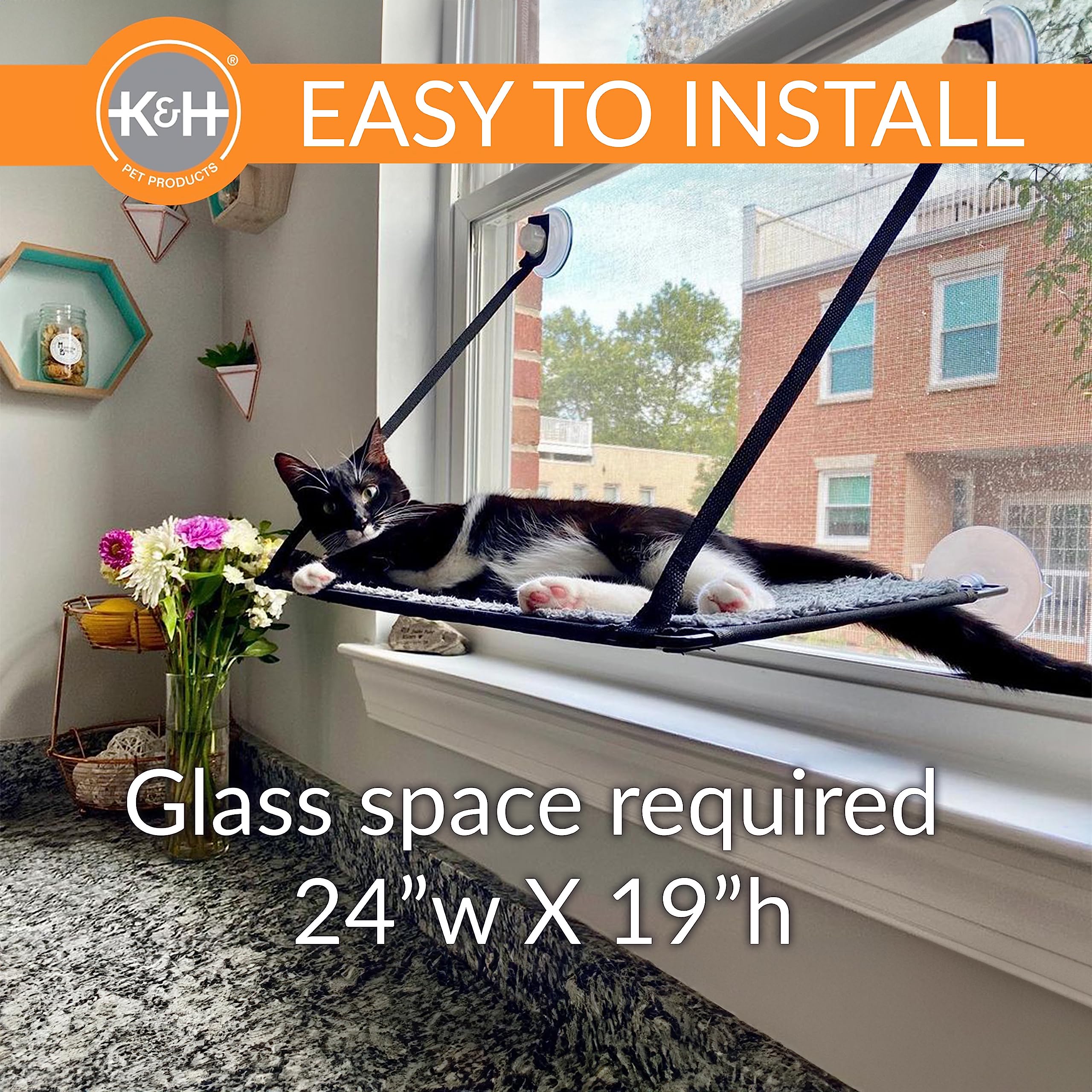 K&H Pet Products EZ Mount Cat Window Perch, sujeción segura para gatos grandes