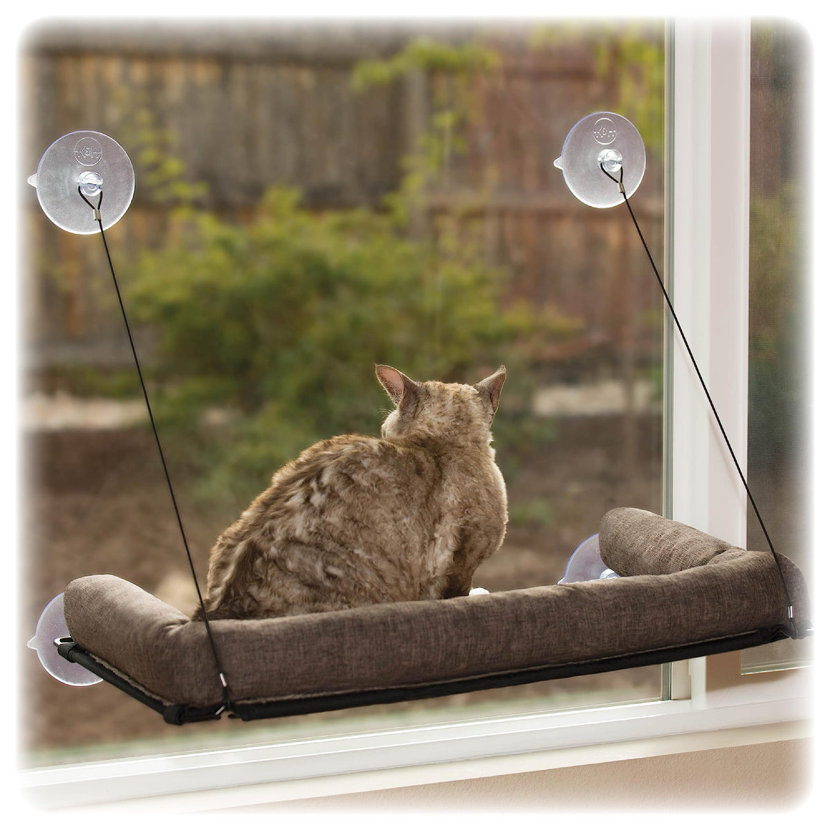K&H EZ Mount Bolster en ventana con cojín para gatos grandes