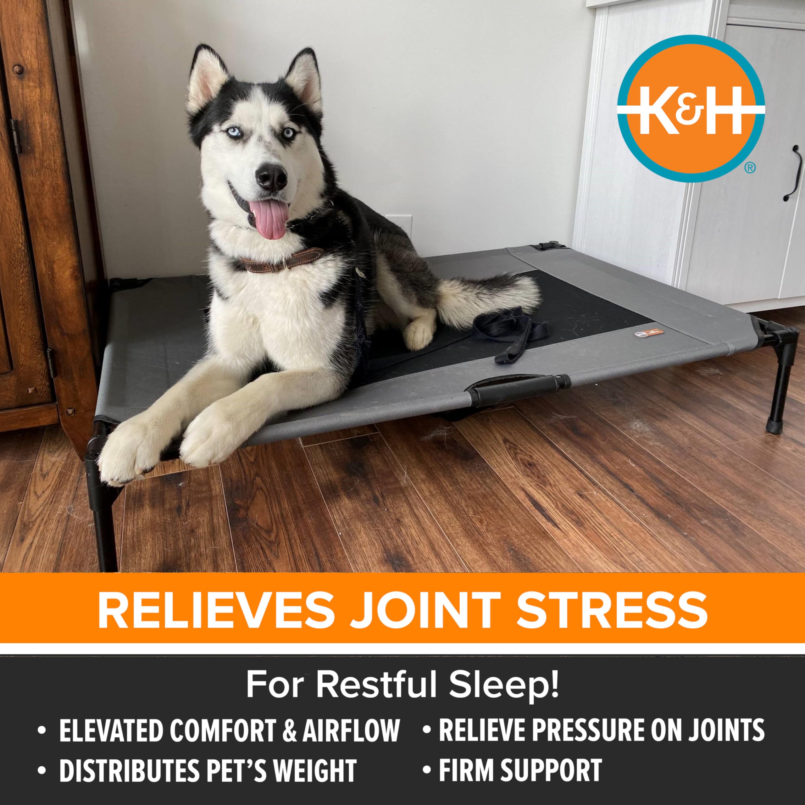K&H Pet Products cama elevada de estructura metálica, soporte robusto para perros grandes.