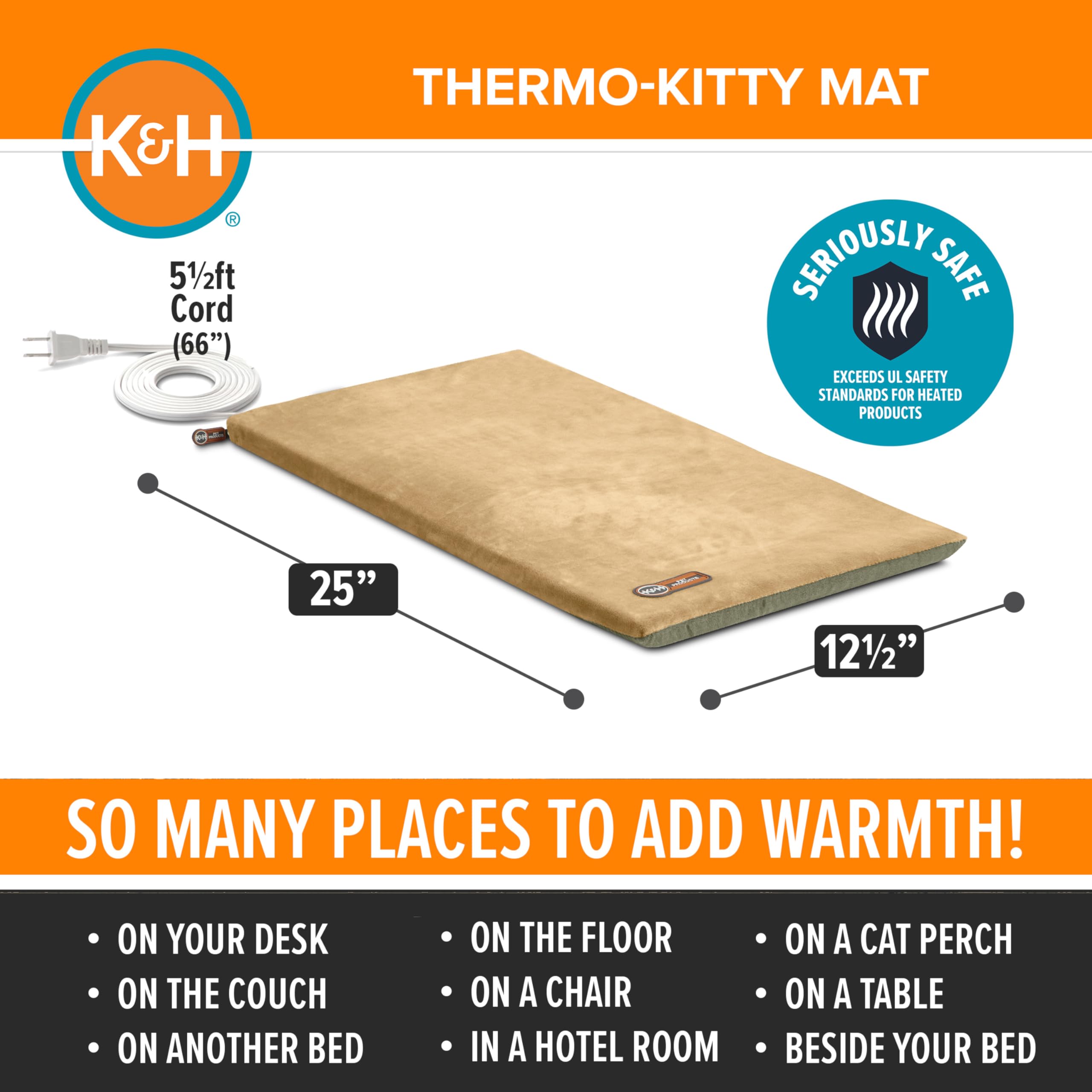 K&H Thermo-Kitty Mat: termostato dual regula calor cuando el gato está en la cama.