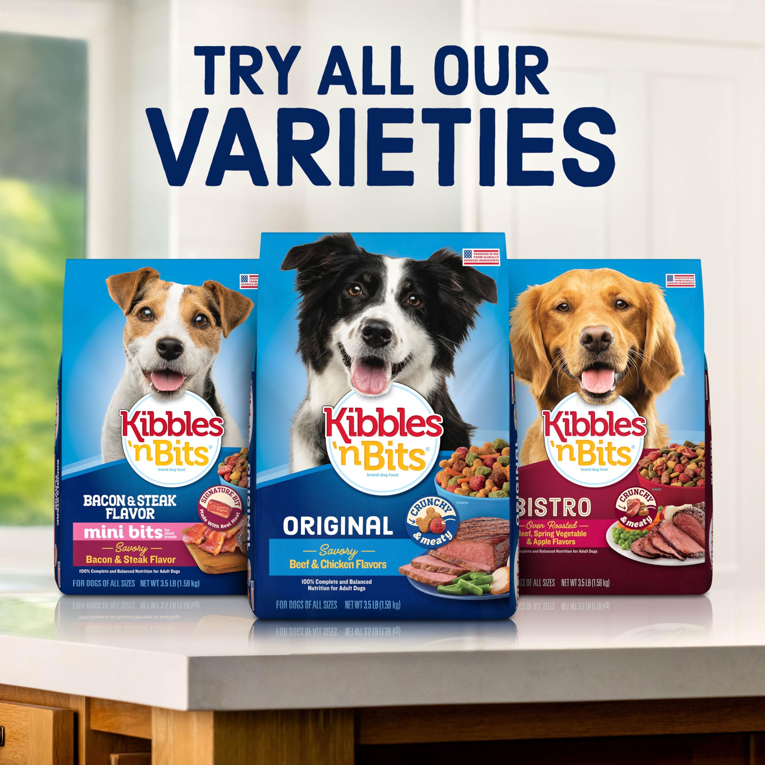 Kibbles n Bits servir en tazón, ideal para la comida diaria.