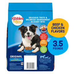 Kibbles ’n Bits Original, croquetas crujientes y trozos sabrosos para perros adultos.