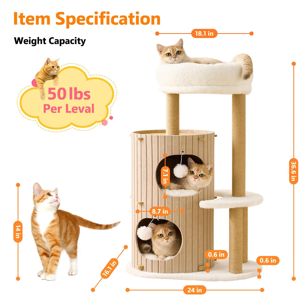Kicari arbol-gato moderno base-doble-espesor garantiza estabilidad durante las sesiones de juego.