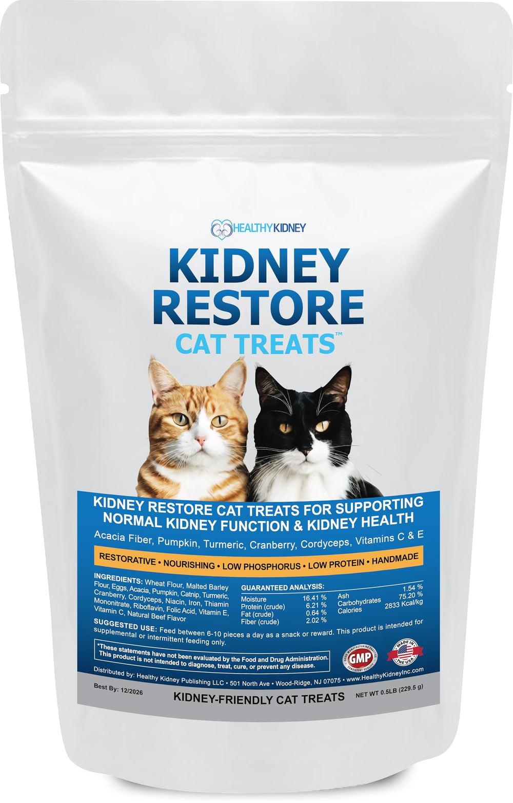 Kidney Restore: empaque del tratamiento para gatos con atún, ideal para dieta renal.