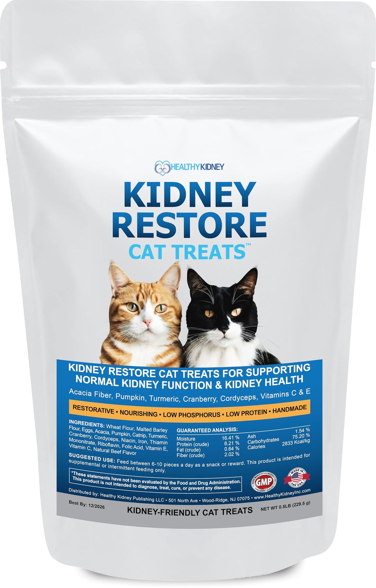 Kidney Restore: empaque del tratamiento para gatos con atún, ideal para dieta renal.