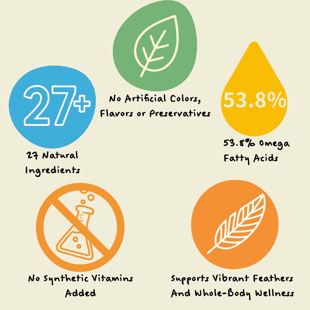 KikiBirds Feather Shine Proteína vegetal del 17.5% para crecimiento equilibrado.