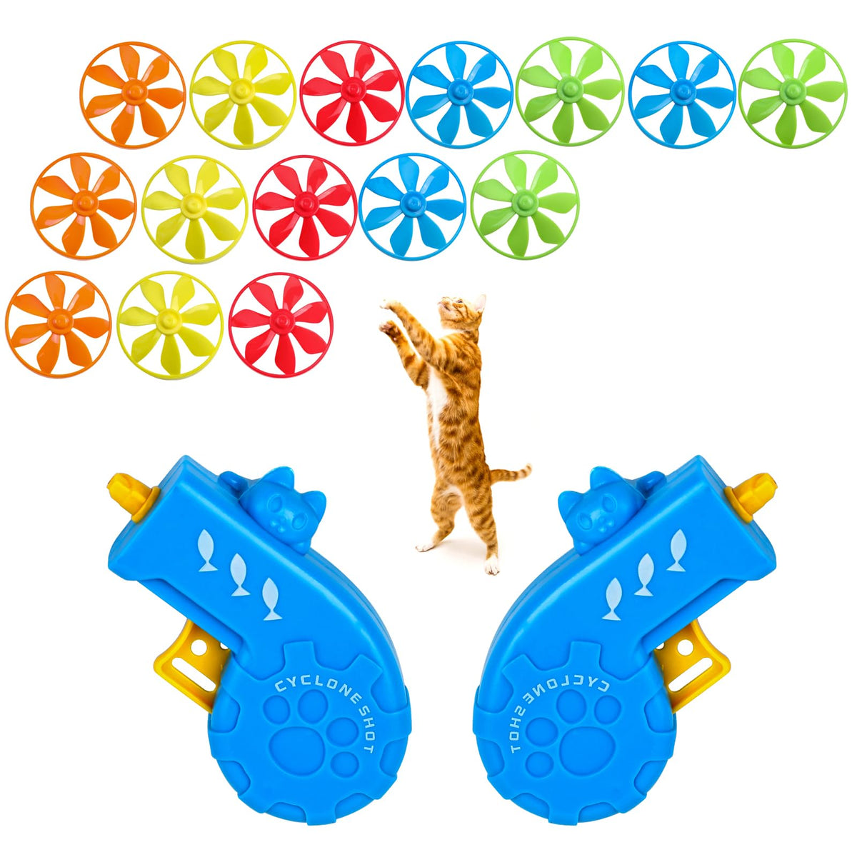 Lanzador de disco KIMOBER para gatos en color azul, ideal para ejercicio y juego.