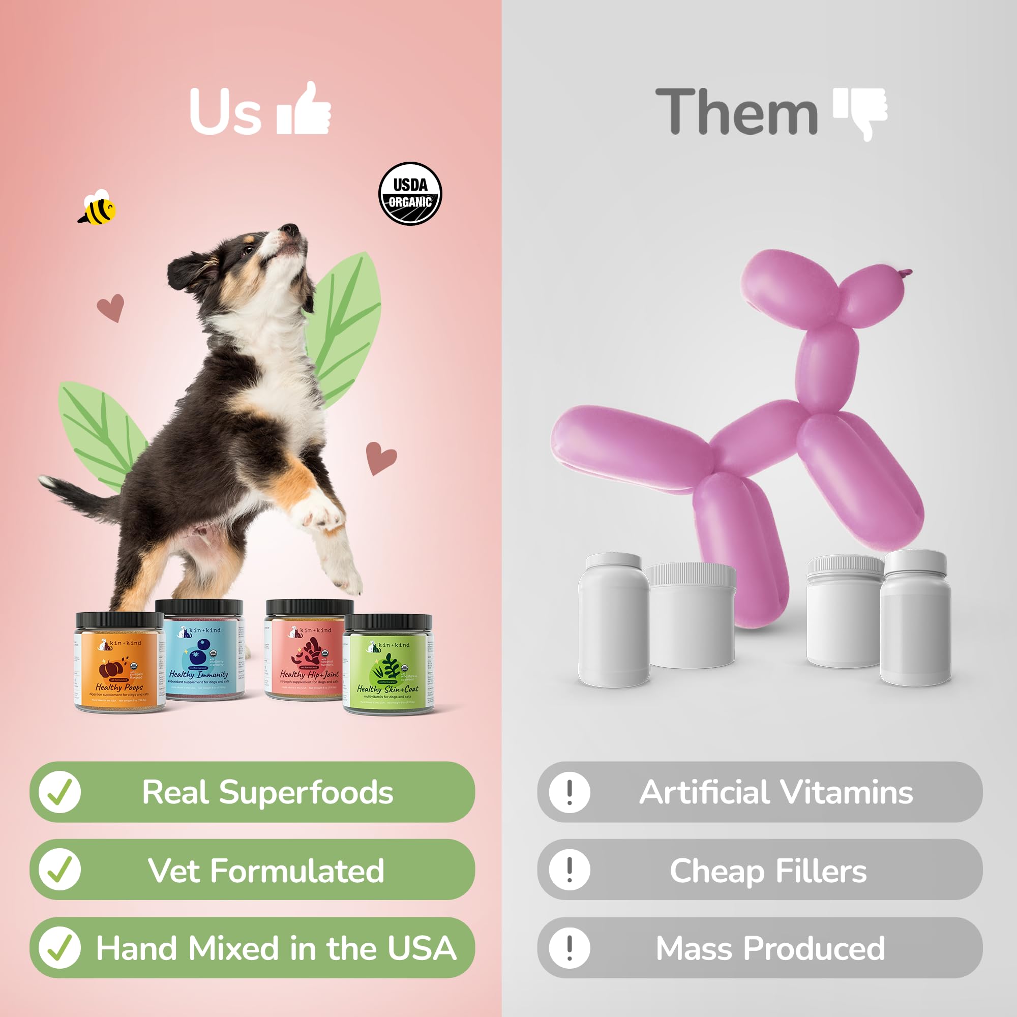 kin+kind Aceite de Coco Orgánico, ingrediente único para uso diario en mascotas.