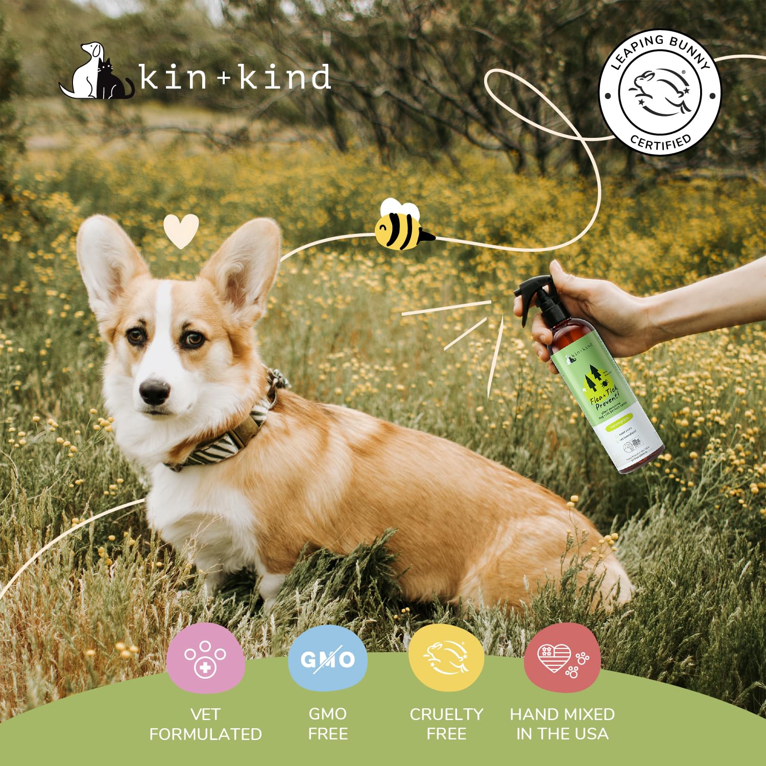Kin+Kind kit de protección natural: solución entre baños para perros.