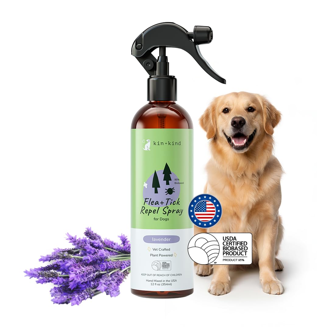 kin-kind spray antipulgas y garrapatas para perros en botella, protección suave basada en plantas