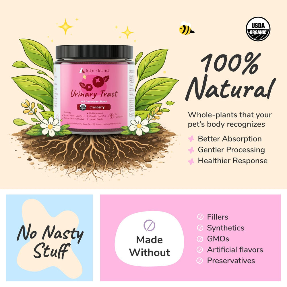 kin-kind suplementos mascotas cranberry: apoyo natural diario para la salud urinaria