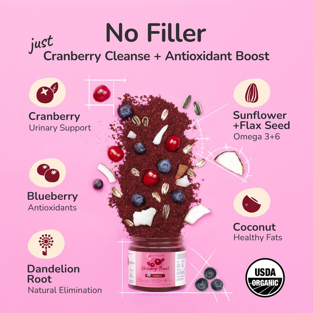 kin-kind suplementos mascotas ingredientes-organicos con cranberry arándano y diente de león
