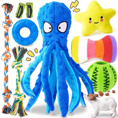 Juguete pulpo chirriante de KIPRITII para cachorros, ideal para juego interactivo.