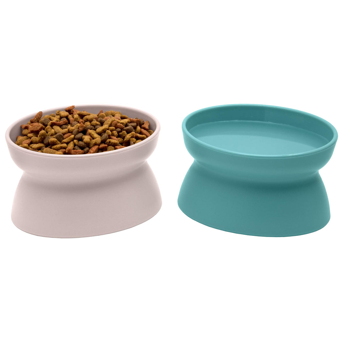 Kitty City comederos elevados duo, Turquesa y Rosa, para alimentación ergonómica.