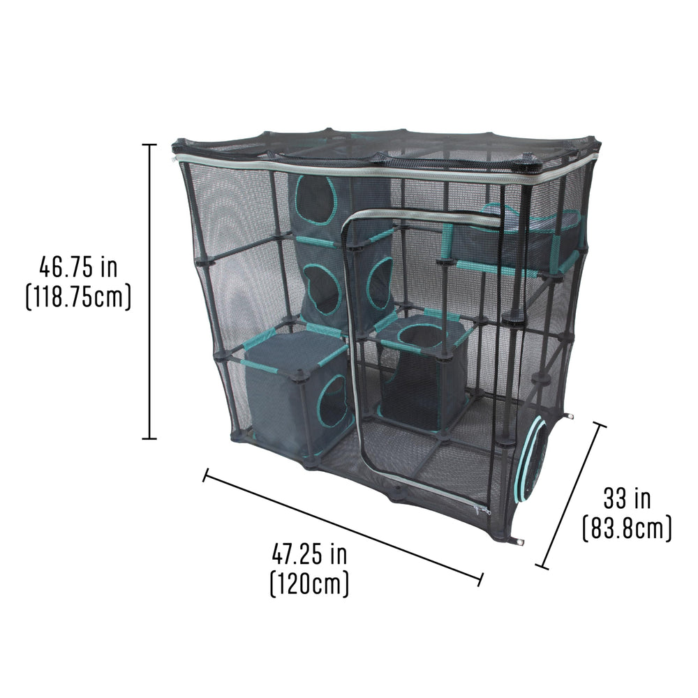 Kitty City Exterior Catio Mega Kit: puerta con cremallera lateral para acceso sencillo.