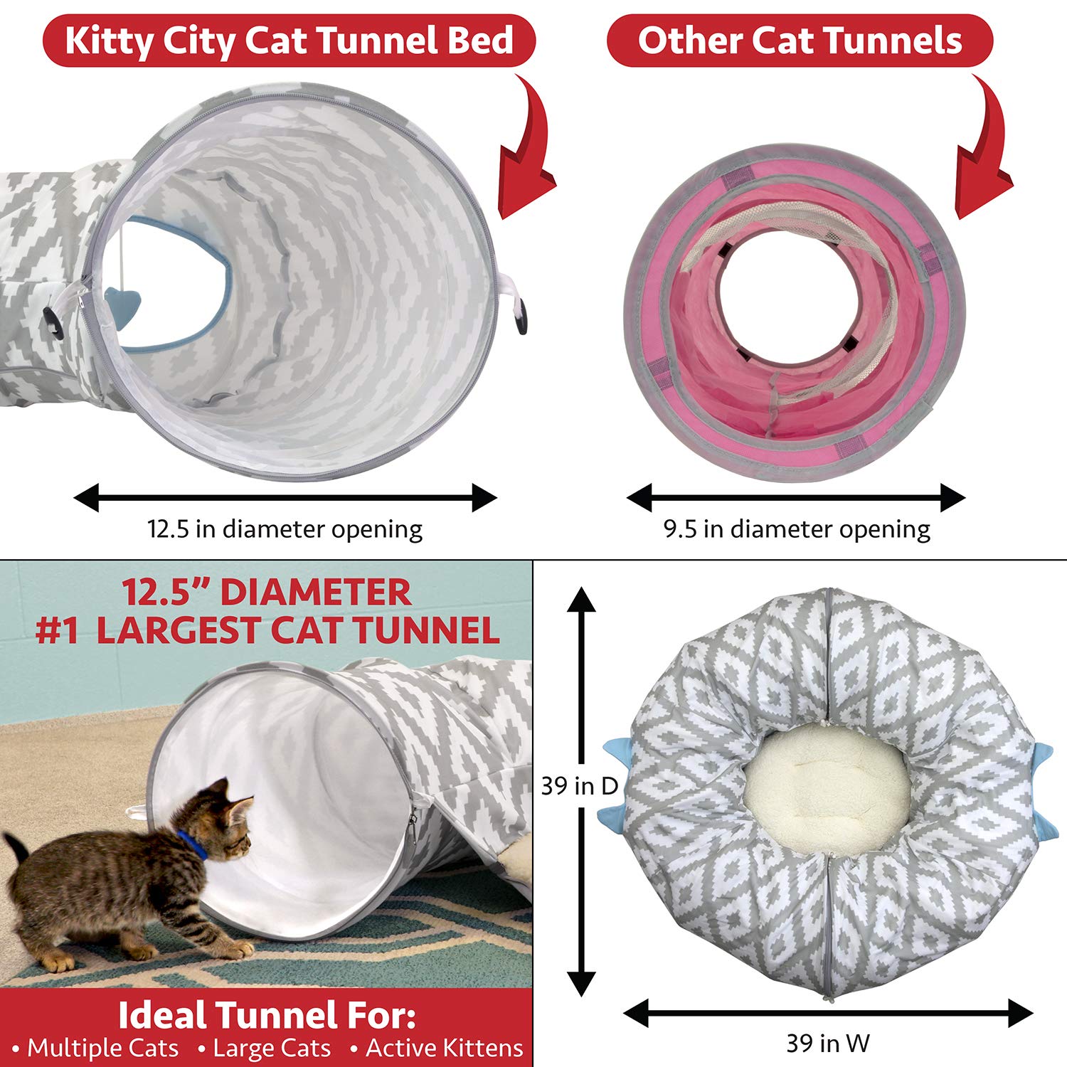 Kitty City tamano-grande-39x39-pulgadas: espacio amplio para gatos de distintos tamaños.