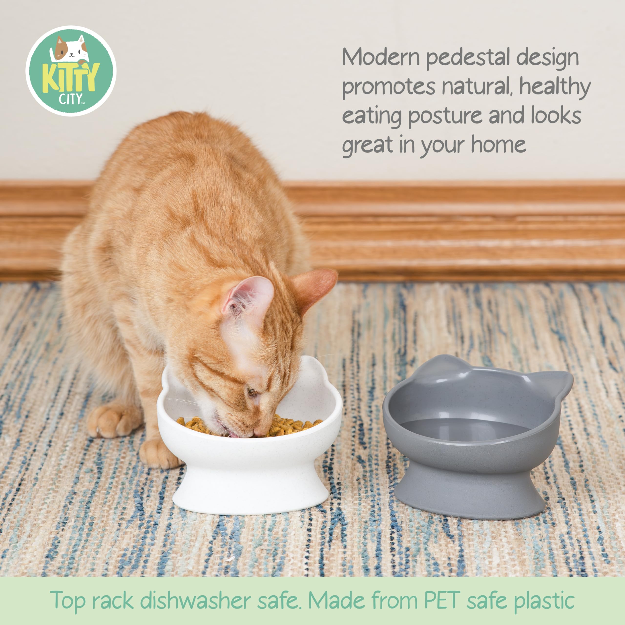 Kitty City tazones elevados para gatos en gris, diseño moderno y estable durante la comida