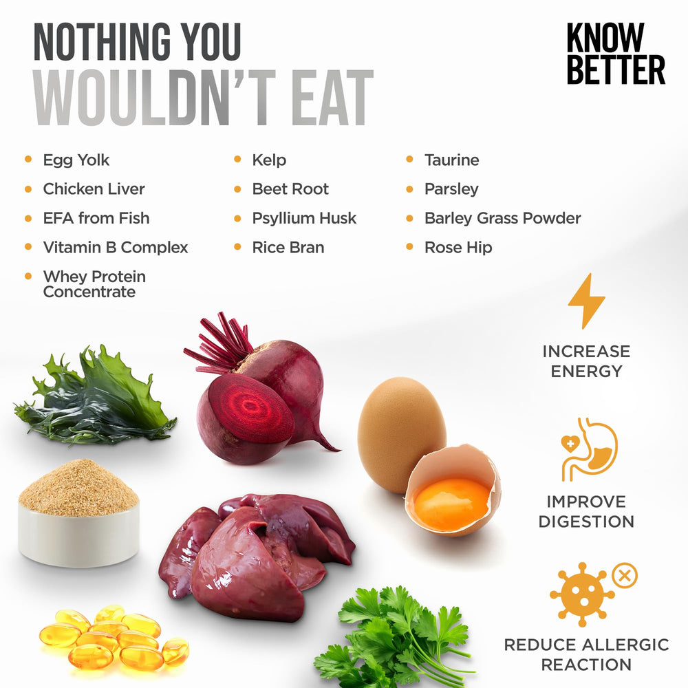 Know Better Premix aderezos para mejorar el sabor de la comida casera del perro.