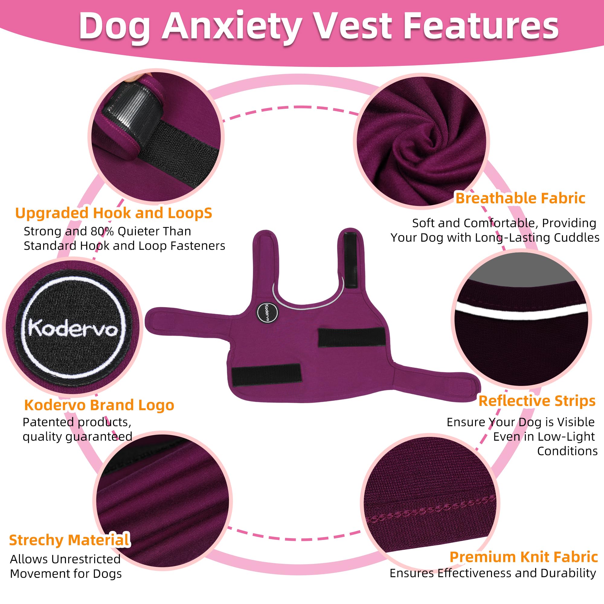 Kodervo chaleco ansiedad para perros, tejido suave y transpirable cuida la piel del perro.