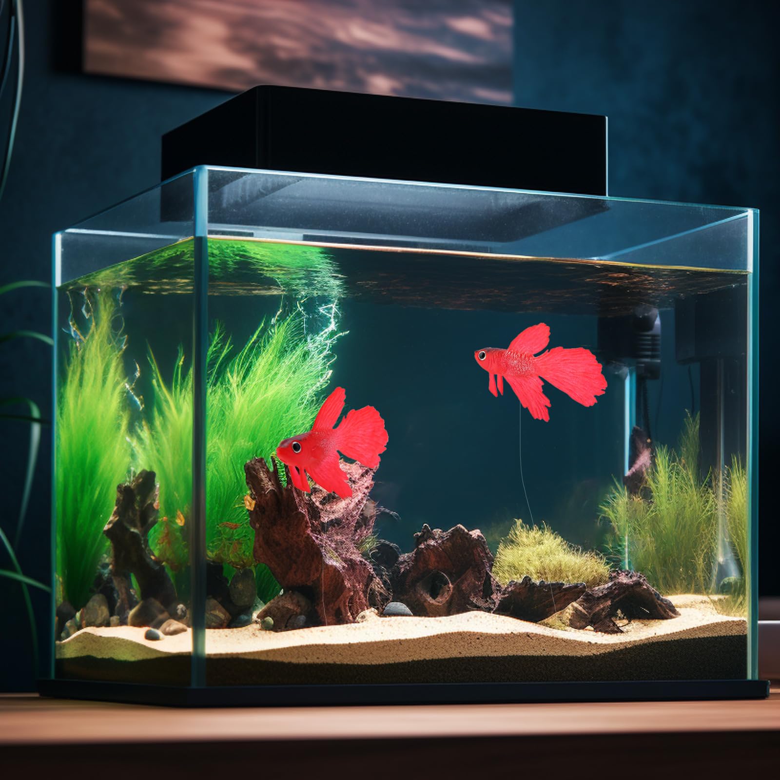 Pez rojo de silicona Kodrily con textura suave para acuario.