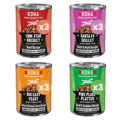 KOHA estofados lentos variedad pollo-res-cerdo-salmon, ideal para perros exigentes.