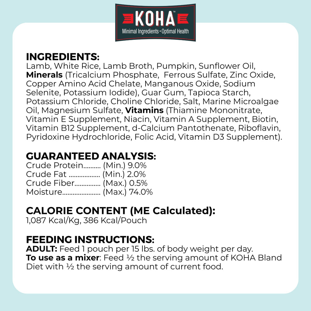 KOHA ingredientes cordero y arroz, dieta simple