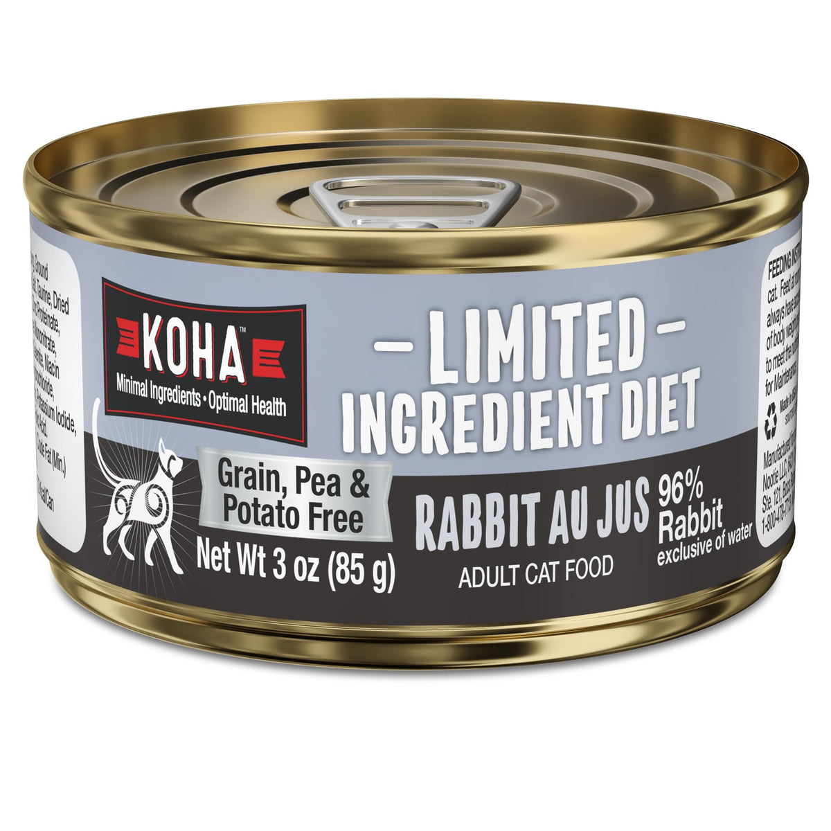 KOHA pate conejo para gatos, envase 3oz, opción suave para estómagos sensibles