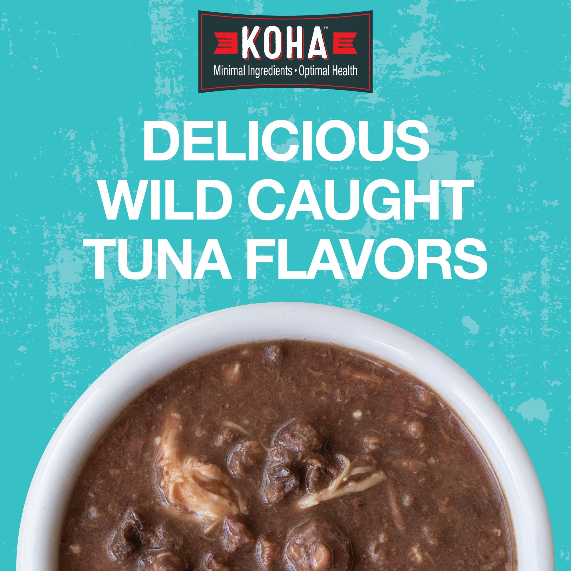 KOHA Poké Bowl sabores atún-camarón: textura jugosa que mantiene al gato interesado.